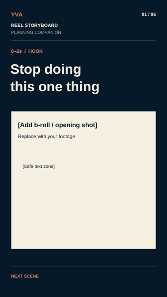 Sample editable Reel storyboard page from the Podcast Kit